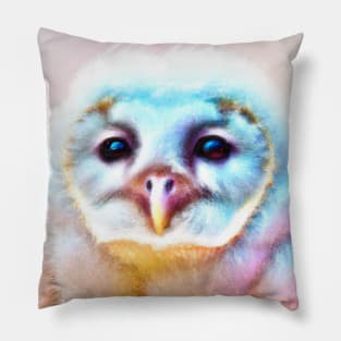 Cotton Candy style White Barn Owl Digital Art. Pillow