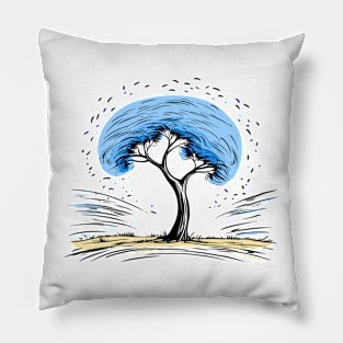 Solitude - Lone Blue Tree Pillow