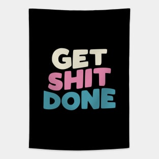 Get Shit Done in Black Peach Fuzz Pink White and Blue Tapestry