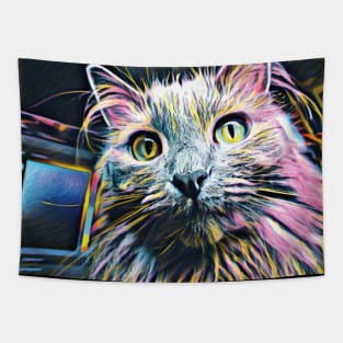 Gray cat in awesome Rainbow colors Tapestry