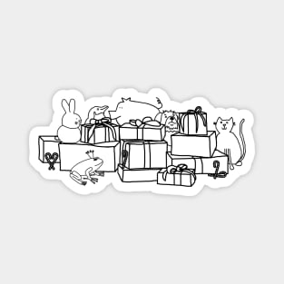 Minimal Christmas Gift Boxes and Cute Animals Line Drawing Magnet