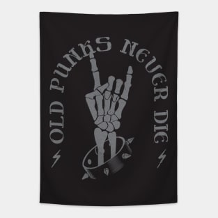 OLD PUNKS NEVER DIE - Retro Skeleton Rock On Hand Tapestry