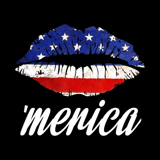 Kiss Lips Merica Funny Love 4th of July American Flag by crowominousnigerian 