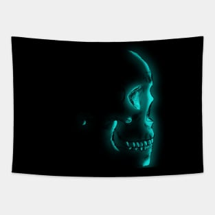 Teal Glowing Skull Tapestry