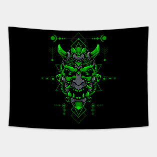 Cyber Oni: Futuristic Robot Oni Mask Illustration Tapestry