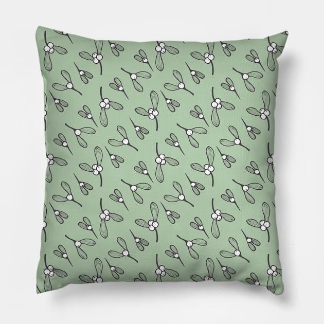 mistletoe - diagonal - pale green Pillow by crumpetsandcrabsticks