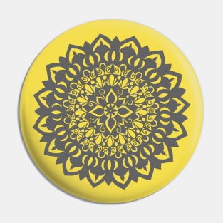 Flower Mandala Grey and Yellow Pin