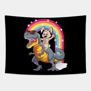 Bunny Riding Dinosaur T-Rex Dino Rabbit Happy Easter Tapestry