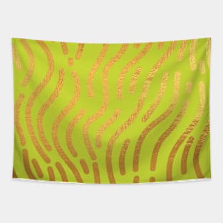 Lime Gold colored abstract lines pattern Tapestry