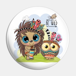 Cute Hedgehog and Owl Pin