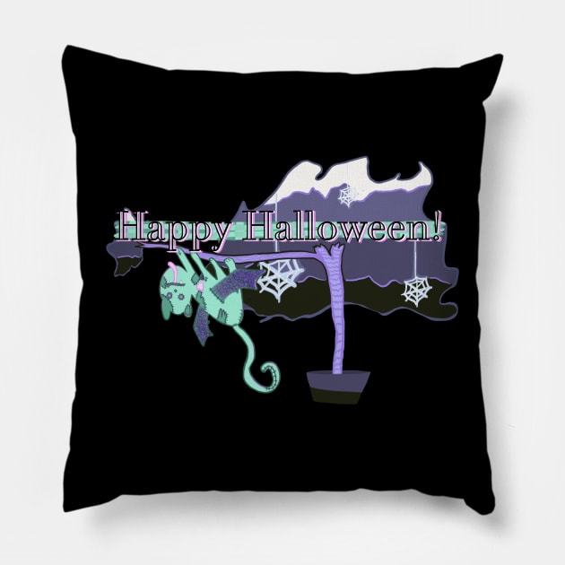 ghost cat halloween Pillow by Tapood