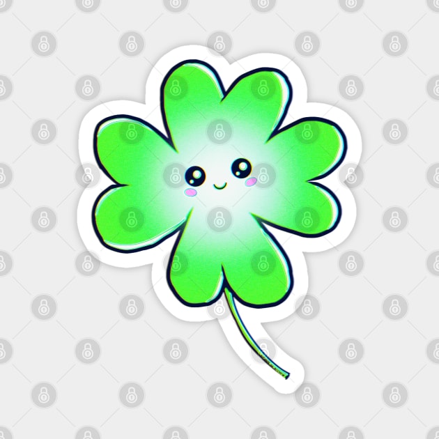 Green Happy Smiley Four Leaf Clover Magnet by ROLLIE MC SCROLLIE