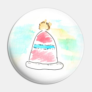 Winter hat, clothes, wardrobe. Watercolor illustration on a winter theme, Pin