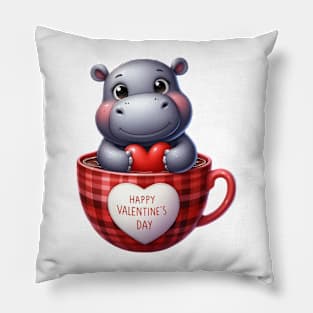 Valentine Hippo In Tea Cup Pillow