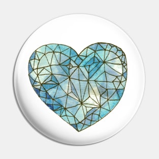 Heart of Glass Crystal Gemstone Jewel Blue on White Pin