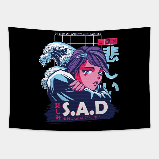 sad anime vaporwave girl Tapestry by DopamIneArt