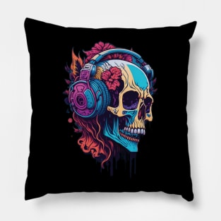 Skull with headphones Pillow