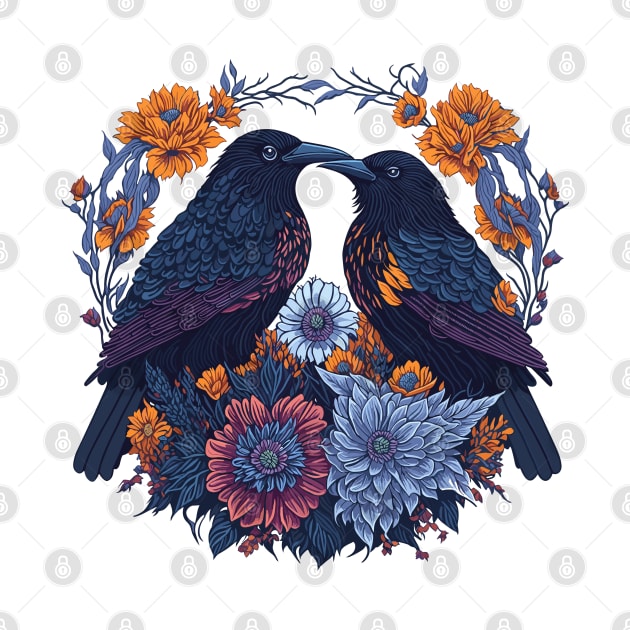 Floral Crow Couple by ElMass