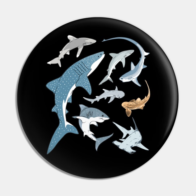 Types of Sharks Pin by NicGrayTees