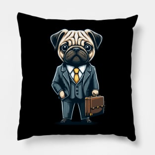 Dog in Suit Holding a Suitcase - Cute and Funny Vector Pillow