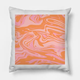 Modern Liquid Swirl Abstract Pattern Square in Retro Pink and Orange Pillow