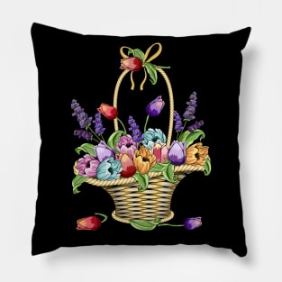 Tulips And Lavender Flowers Basket Pillow