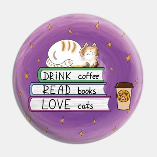 Coffee Books And Cat Pin