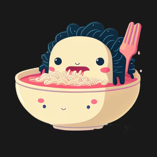 Axolotl eating ramen anime kawaii by HEAHLEEHAH