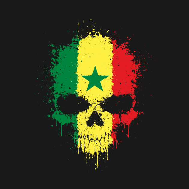 Chaotic Senegal Flag Splatter Skull by jeffbartels