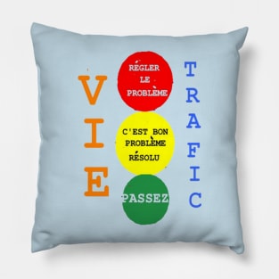 French Life Traffic Design on Light Blue Background Pillow