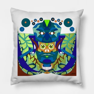 mexican queen of the red blood in jade palenque style ecopop mask Pillow