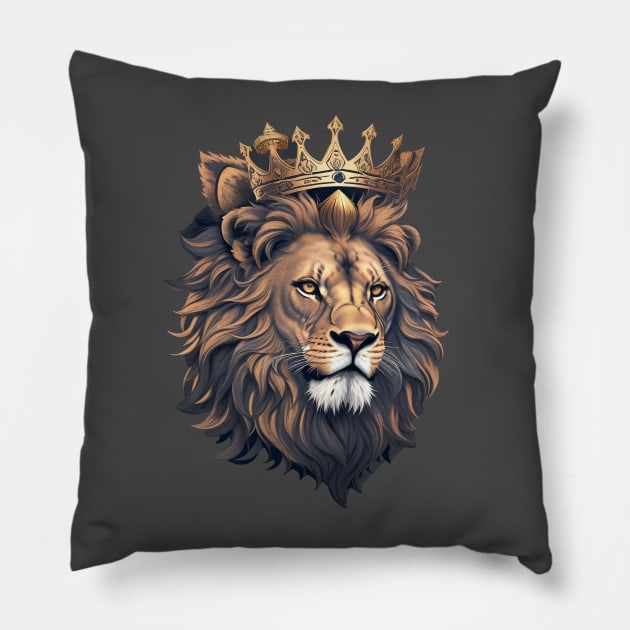 lion wearing a crown , the king of the jungle Pillow by mouriss