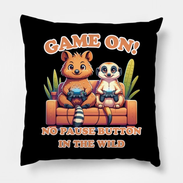 Wild Gaming Duo: Unstoppable Adventure Pillow by vk09design