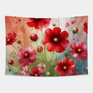 Red Cosmos Flower Tapestry