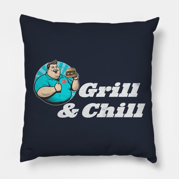 Grill & Chill funny vintage burger Pillow by NineBlack