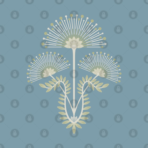 MIMOSA Art Deco Floral in Cream White and Sage Green - UnBlink Studio by Jackie Tahara by UnBlink Studio by Jackie Tahara