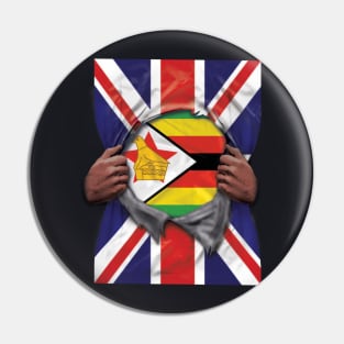Zimbabwe Flag Great Britain Flag Ripped - Gift for Zimbabwean From Zimbabwe Pin