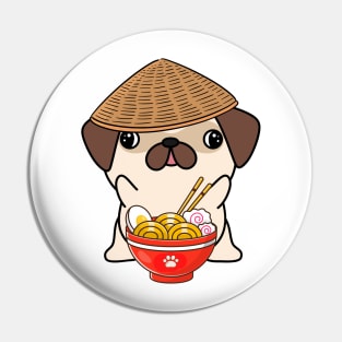 Funny Pug Eating Noodles Pin