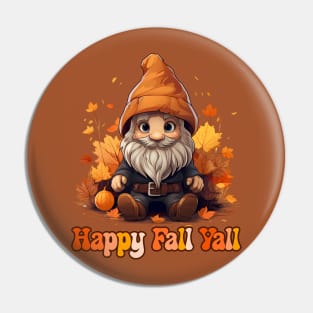 Groovy Happy Fall Y'all Cute Gnome, Pumpkin, Autumn Leaves Pin