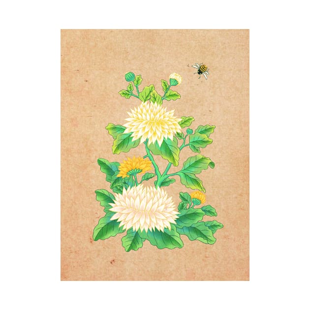 Minhwa: Chrysanthemum and Bumblebee A Type by koreanfolkpaint