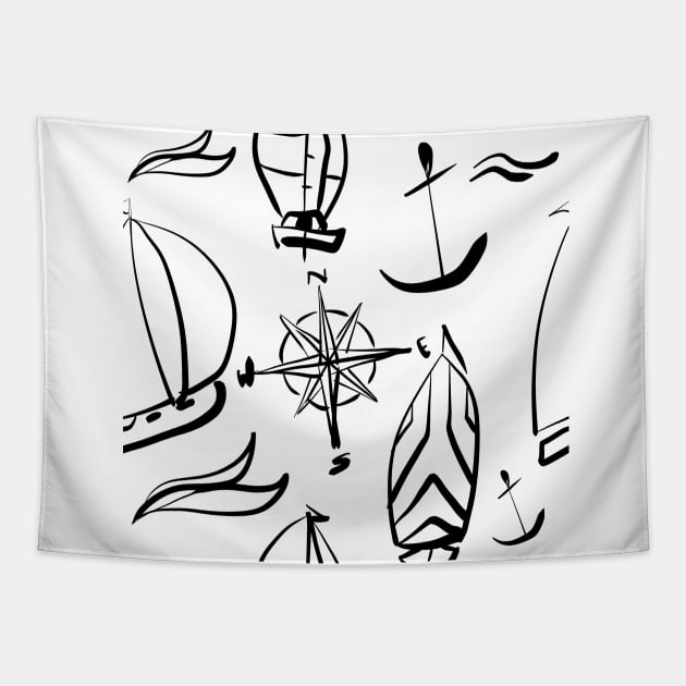 b’n’w sailboats Tapestry by NitArtCafe