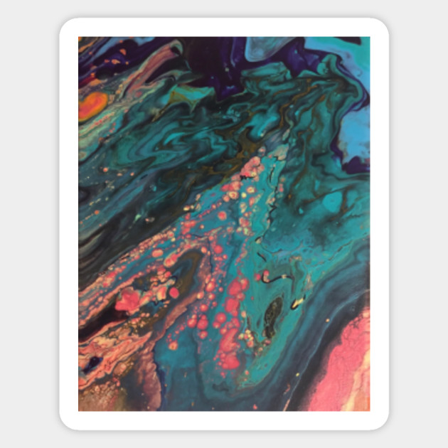 Abstract Teal And Coral Painting Abstract Sticker Teepublic