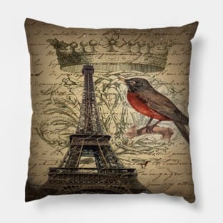 elegant scripts crown robin vintage paris eiffel tower Pillow