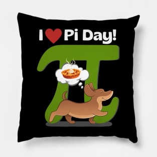 I Love PI Day Dachshund Green Pillow