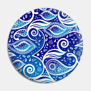 Paisley Bohemian Breeze Art - White and Shades of Blue Pin