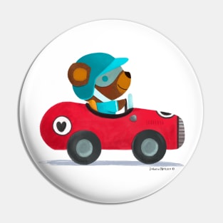 Bear driving a car race Pin