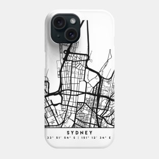 SYDNEY AUSTRALIA BLACK CITY STREET MAP ART Phone Case