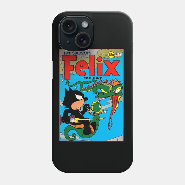 Felix the Cat Fights a Sea Dragon 1940s Original Comic Book Cover Phone Case by VogueTime