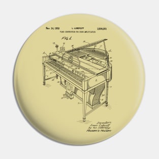 Piano Player Gifts - 1950 Grand Piano Patent Print Pin