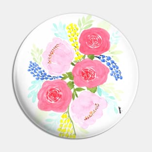 Pink Roses and Peonies Pin